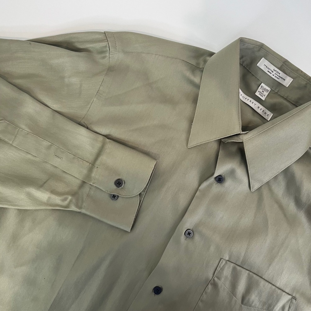 Geoffrey Beene Mens Sage Green Sateen Dress Shirt 15.5 32/33 Wrinkle Free M